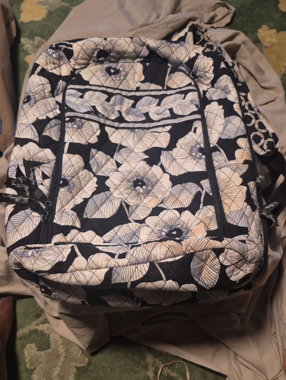 Vera Bradley Black and Cream Quilted Floral Backpack